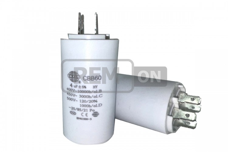 Конденсатор CBB60 4 мкФ 450V, з клемами